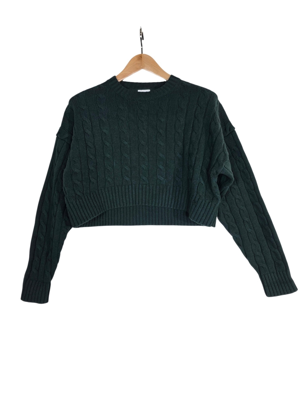 Aritzia Sunday best wool Dark Forest Green Cropped Cable-Knit Crew Sweater